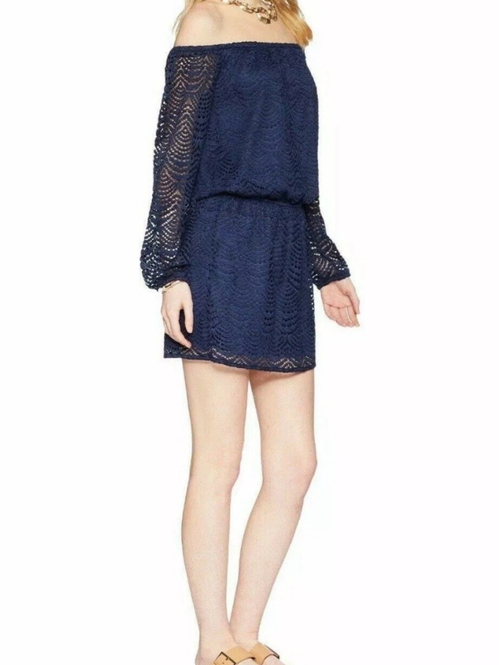 Lilly Pulitzer Navy One-Shoulder Lace Mini Dress